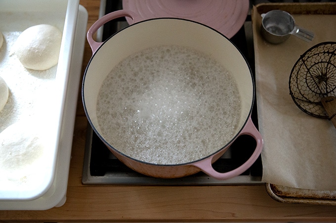 A pot of water and baking soda bubbling.