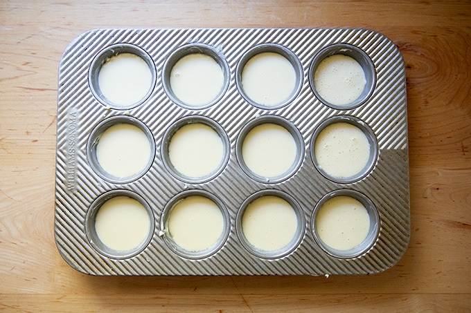 Popover batter in a muffin tin.