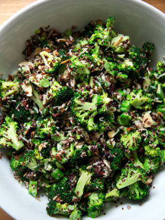 Broccoli crunch salad in a large serving bowl.