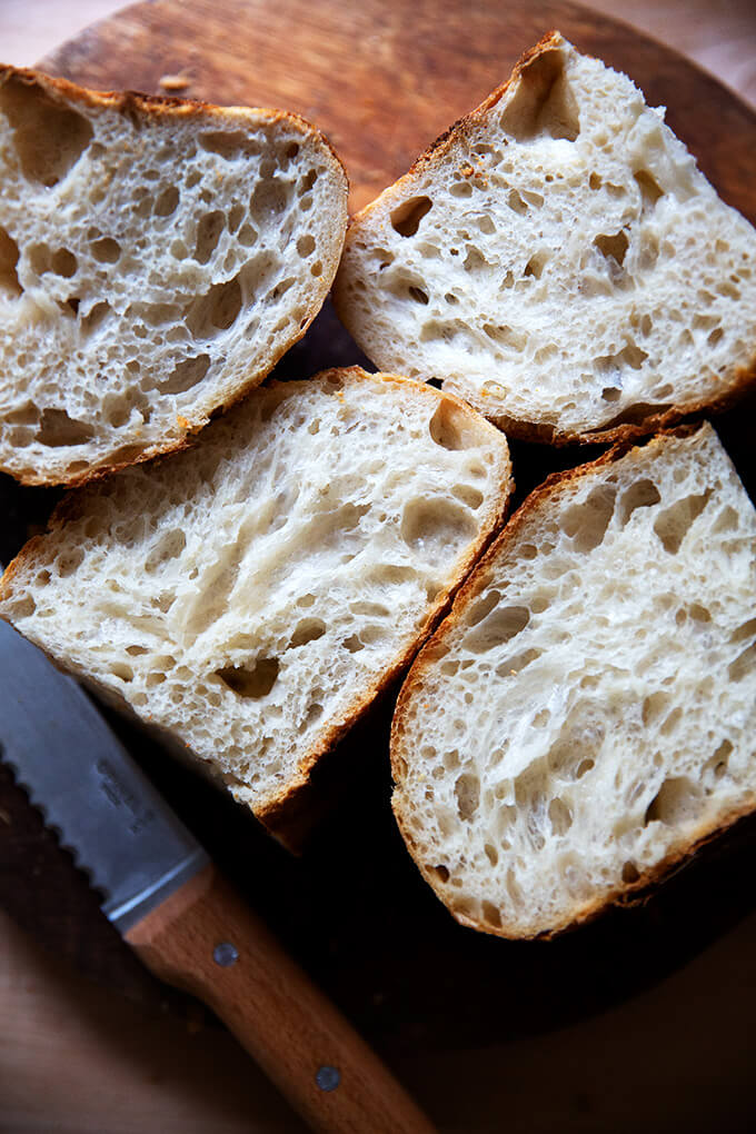 Sliced sourdough bread.