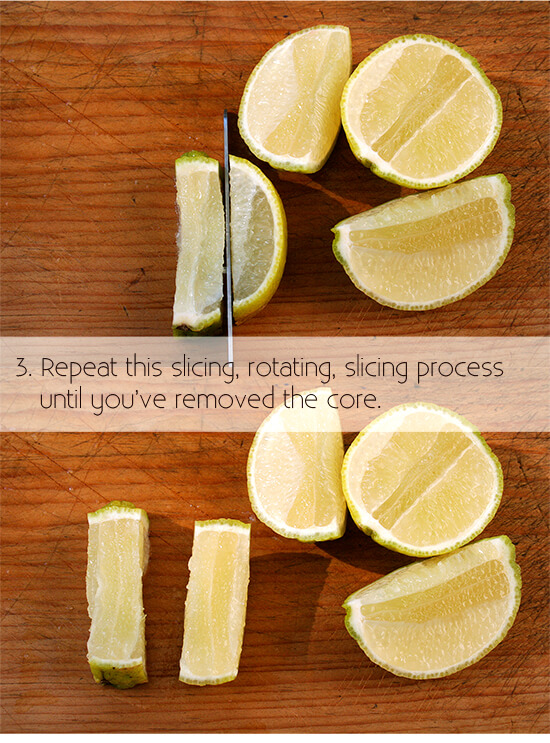 cutting a lemon for garnish, step 3