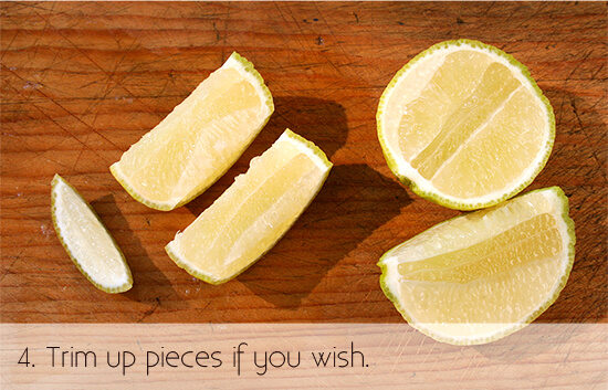 cutting a lemon for garnish, step 4