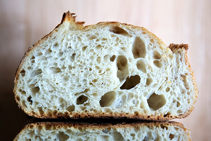 halved loaf of a sourdough bread
