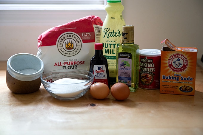 Ingredients to make flag cake on a countertop.