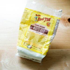 A bag of Bob's Red Milll White Rice Flour.