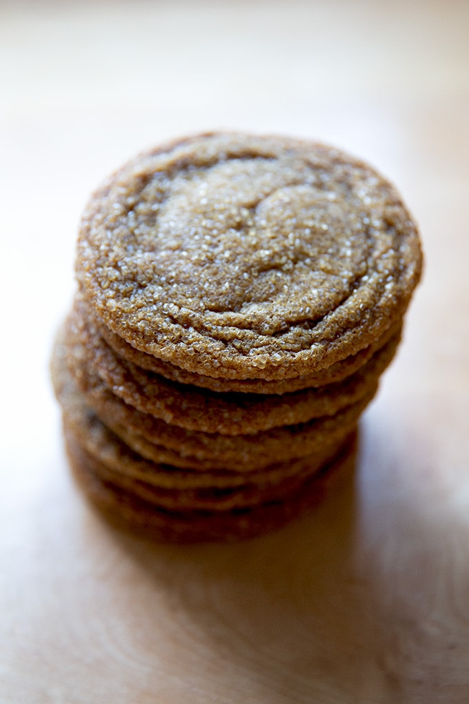 A stack of crisp and chewy gingersnap cookies.