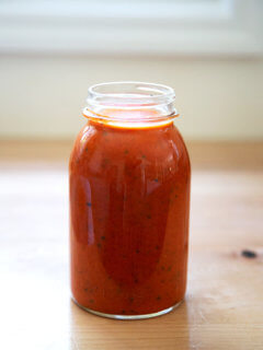 A jar of tomato-basil sauce.