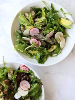 This summer vegetable salad comes together in no time—as the shallots macerate in the vinegar for the dressing, you can prep everything else: slice the radishes, turnips, scallions, etc. With a hunk of bread on the side, the meal is complete. // alexandracooks.com