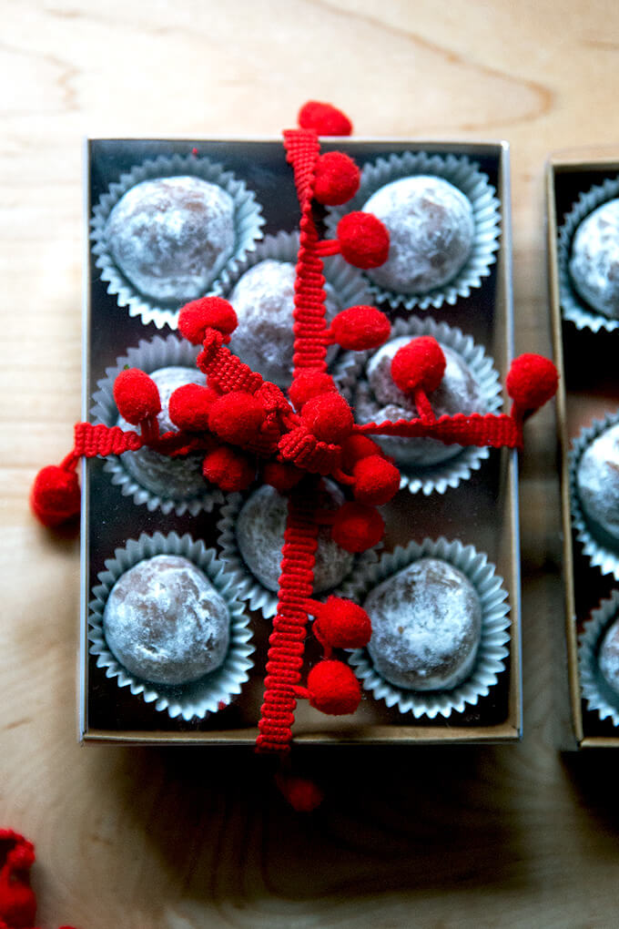 Wrapped rum balls.